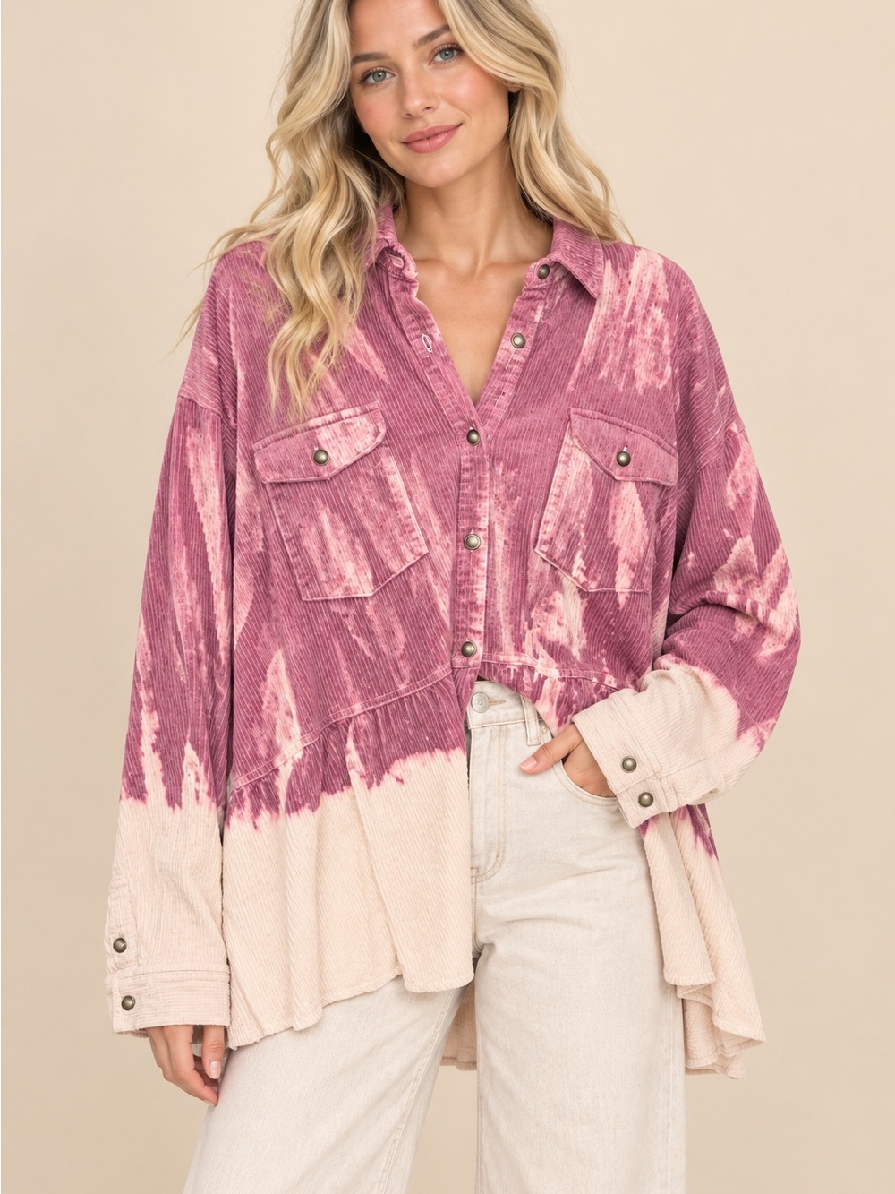Tie-Dye Corduroy Button-Down Shirt Jacket (090890) 🌼 ☀️